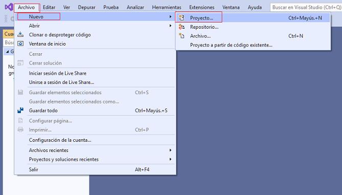 entorno del visual Studio 2019