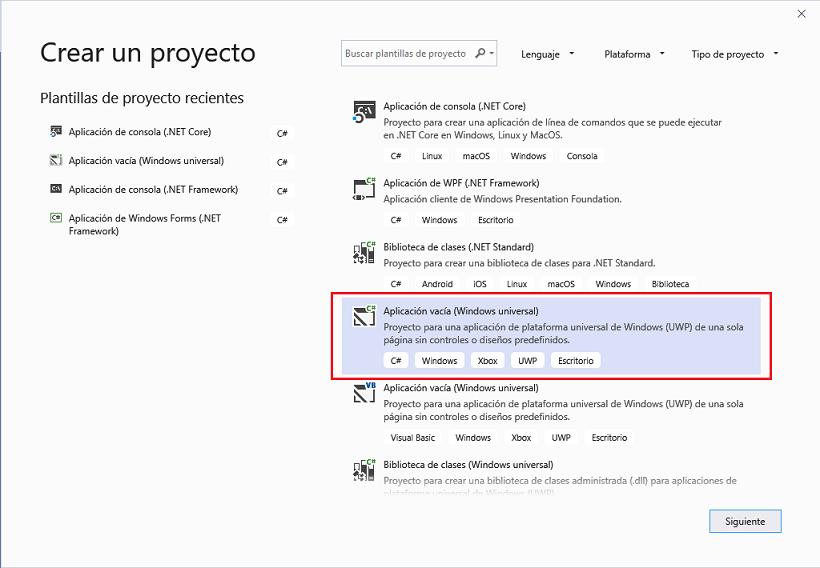 entorno del visual Studio 2019