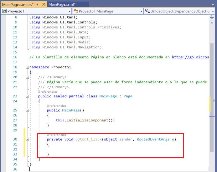 MainPage.xaml Button event