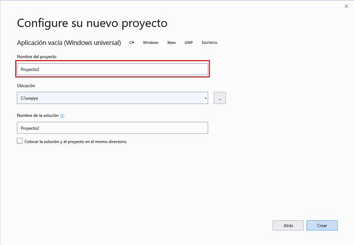 nuevo proyecto visual Studio 2019