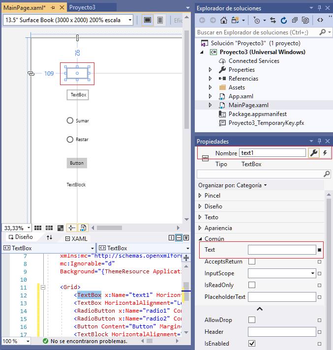 propiedad Content TextBox aplicacion universal windows visual Studio 2019