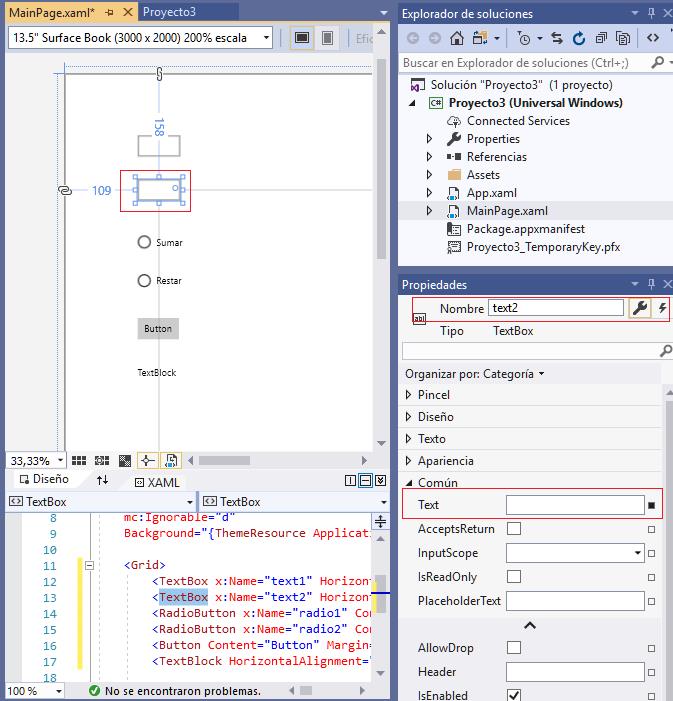 propiedad Content TextBox aplicacion universal windows visual Studio 2019