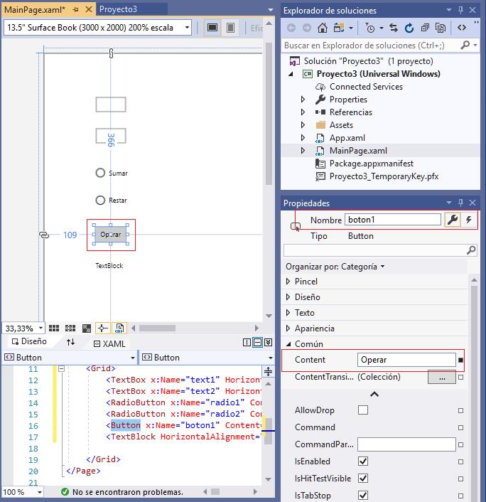 propiedad Content Button aplicacion universal windows visual Studio 2015