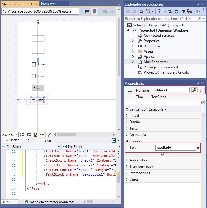 propiedad Content TextBox aplicacion universal windows visual Studio 2019