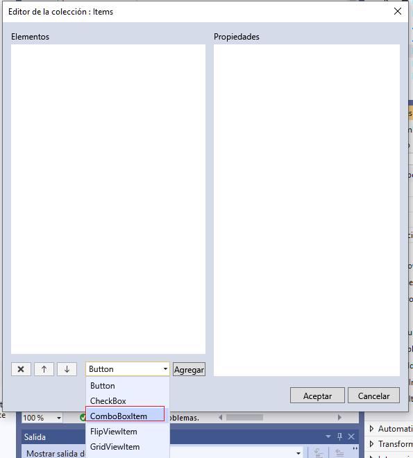 propiedad ComboBoxItem ComboBox aplicacion universal windows visual Studio 2019
