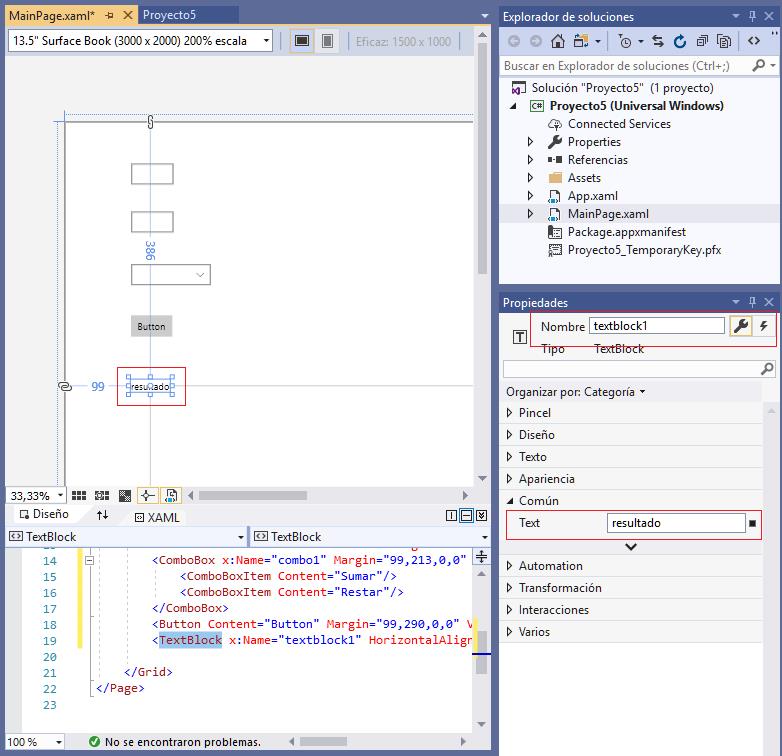 propiedad Content TextBox aplicacion universal windows visual Studio 2019