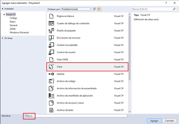 creacion de nueva clase visual studo
