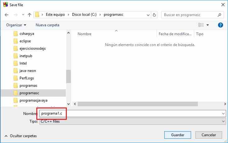 Grabar archivo C en Code::Blocks