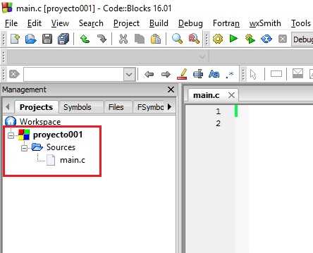 creación proyecto Code::Blocks