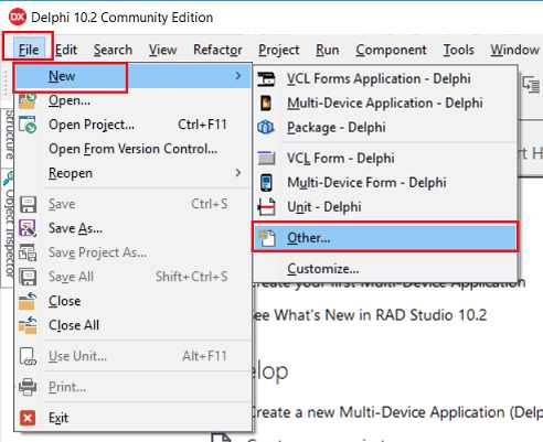 Pasos creación de un proyecto en Delphi