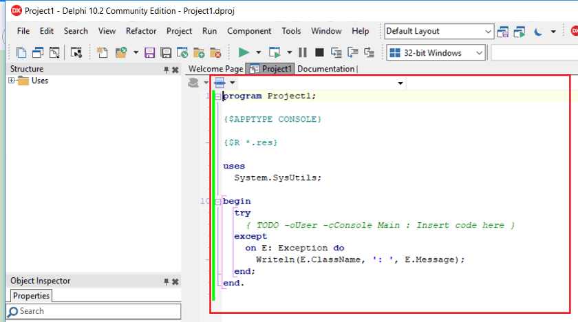 Esqueleto programa Delphi de consola