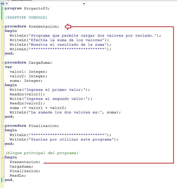 invocación procedimientos en Delphi/Pascal