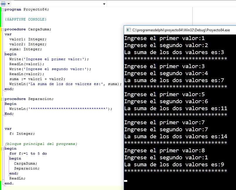 invocación procedimientos en Delphi/Pascal