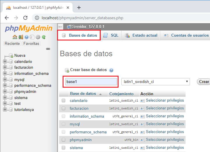 Creación de la base de datos con PhpMyAdmin