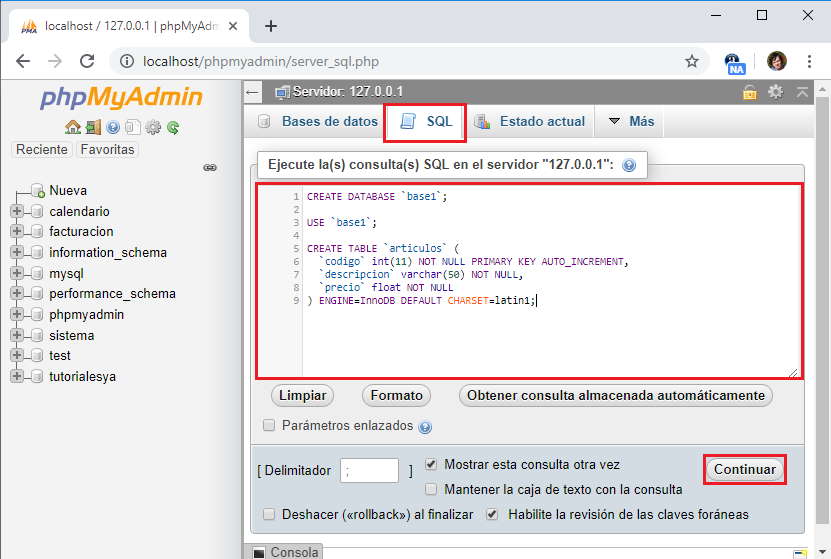 Creación de una tabla PhpMyAdmin