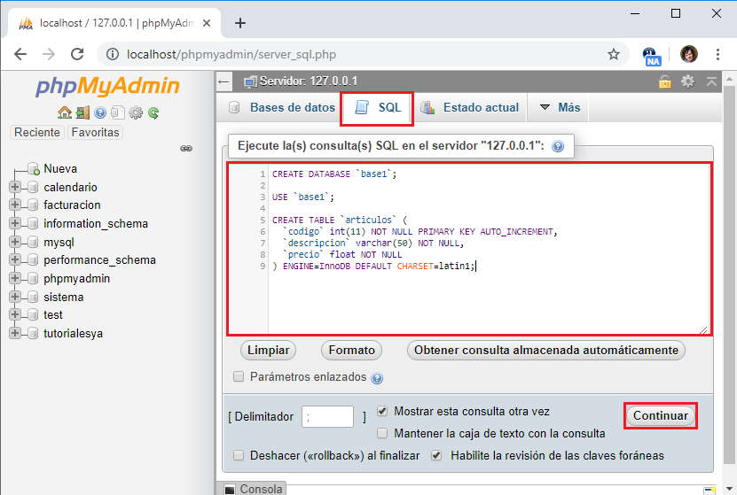 Creación de una tabla PhpMyAdmin