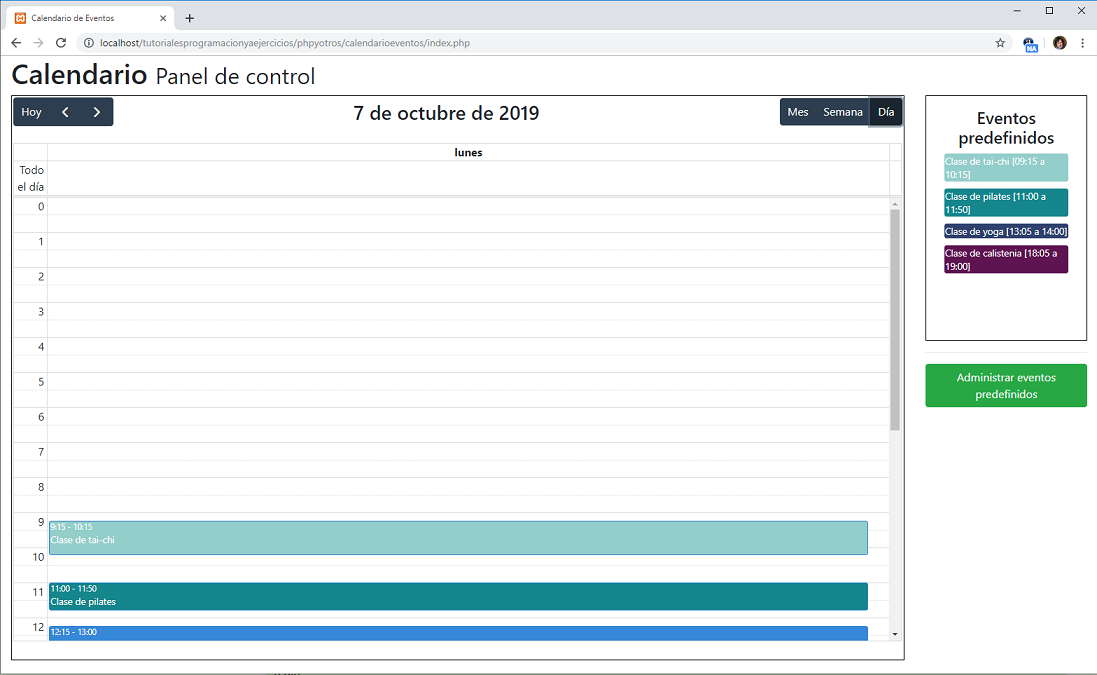 Calendario de eventos php