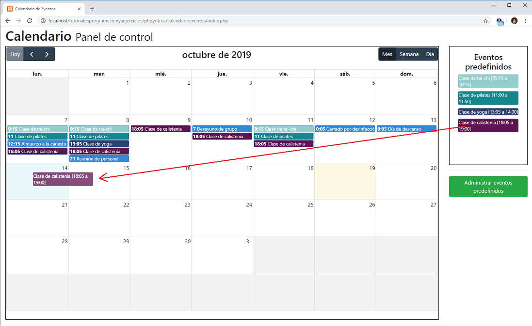 Calendario de eventos php