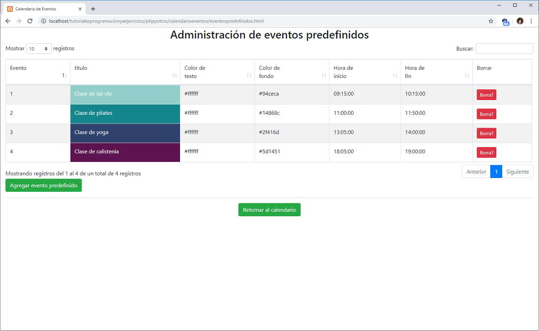 Calendario de eventos php