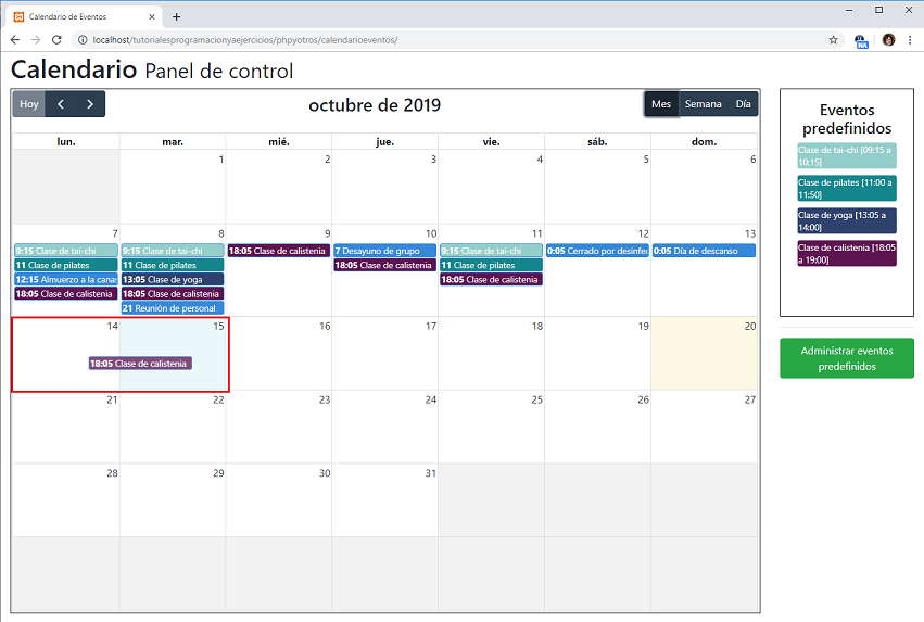 Calendario de eventos php