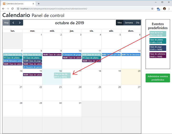 Calendario de eventos php