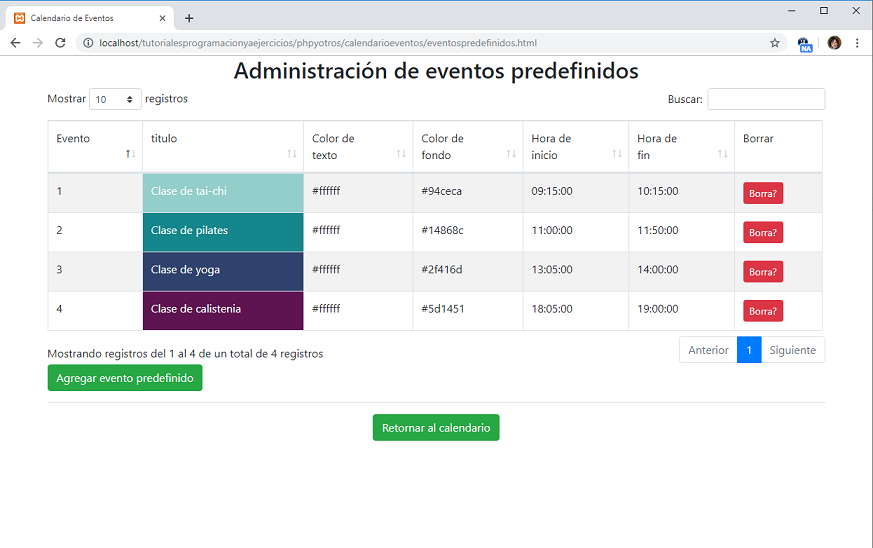 Calendario de eventos php