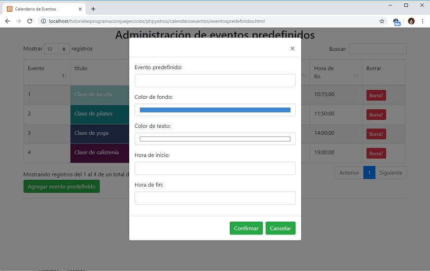 Calendario de eventos php