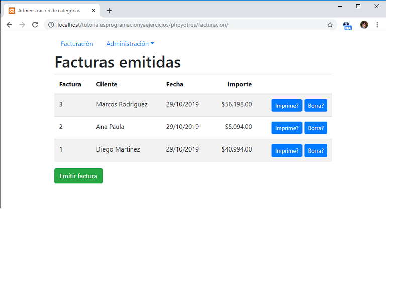 sistema de facturación en php