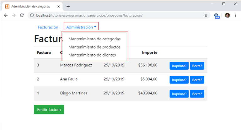 sistema de facturación en php