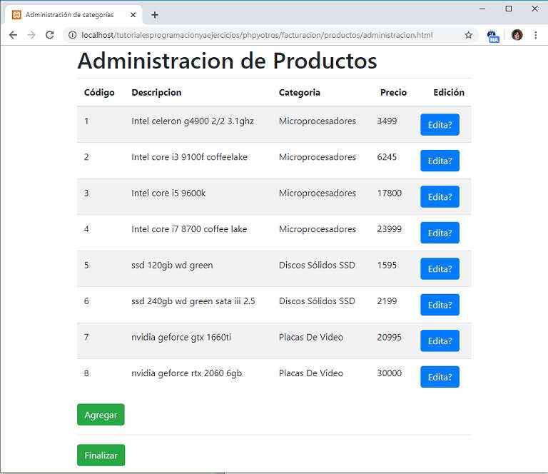 facturación en PHP