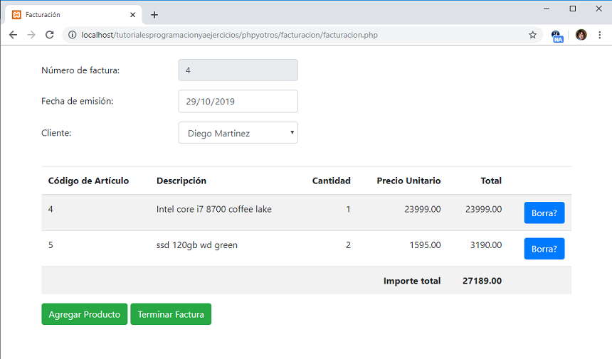 sistema de facturación en php