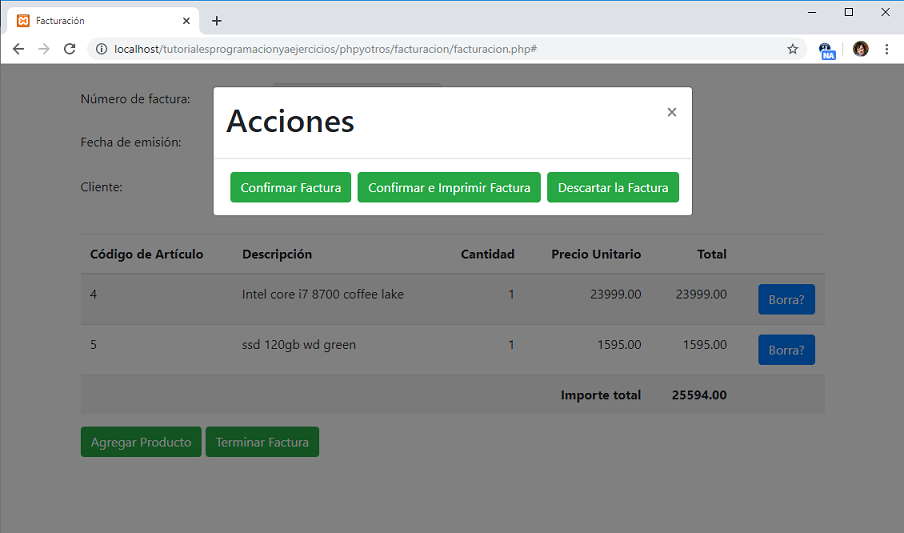 facturación en PHP