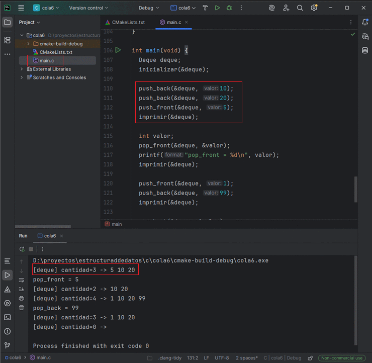 Transiciones del deque al aplicar push y pop en ambos extremos