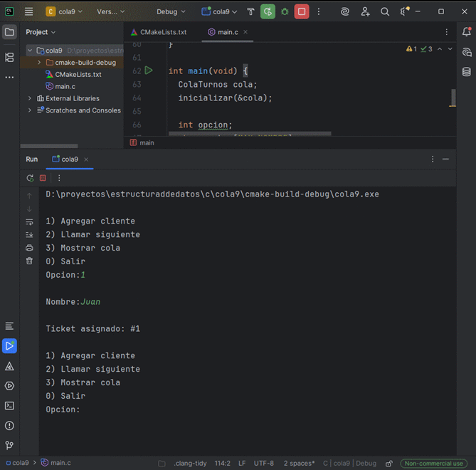 Flujo general del simulador de turnos con cola circular