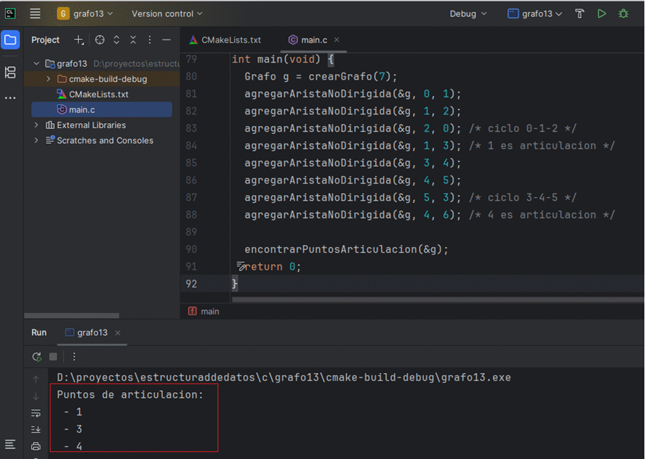 Ejemplo de puntos de articulacion