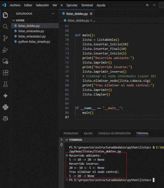 Ilustraci&oacute;n de lista doblemente enlazada