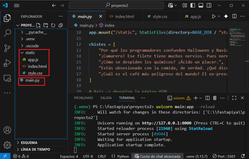 archivos estáticos y aplicación Python
