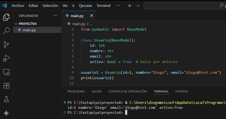 Validación con Pydantic - ejemplo de error