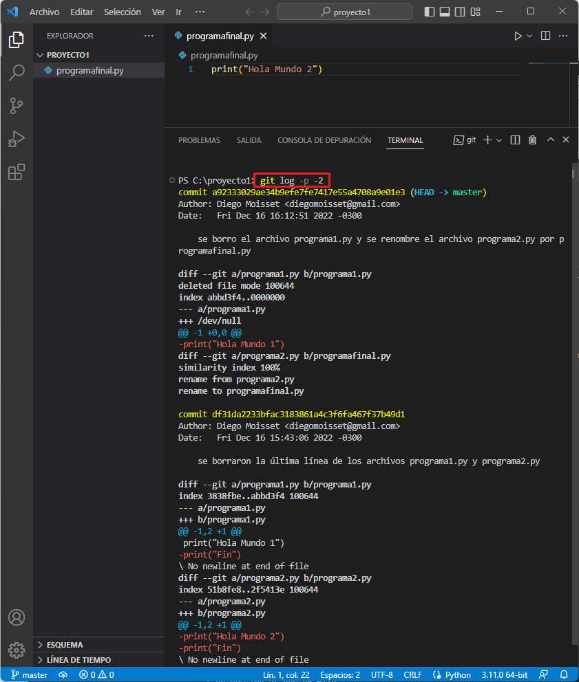 git log -p -3