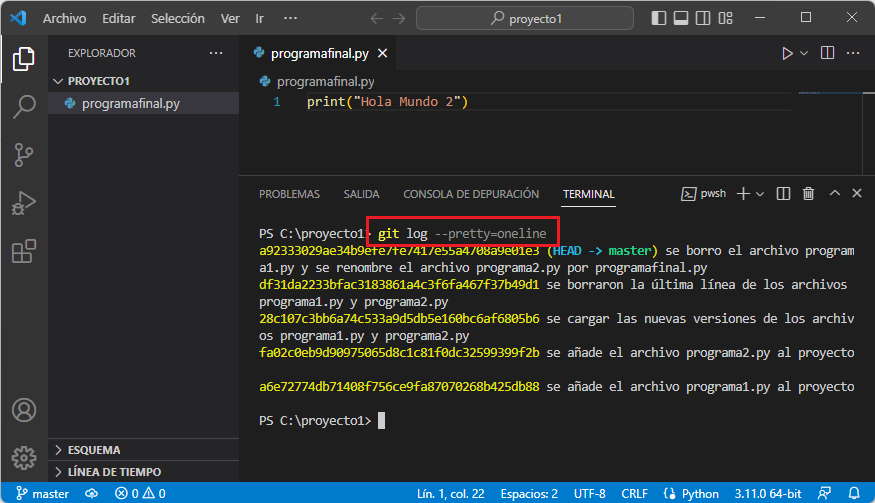 git log --pretty=oneline