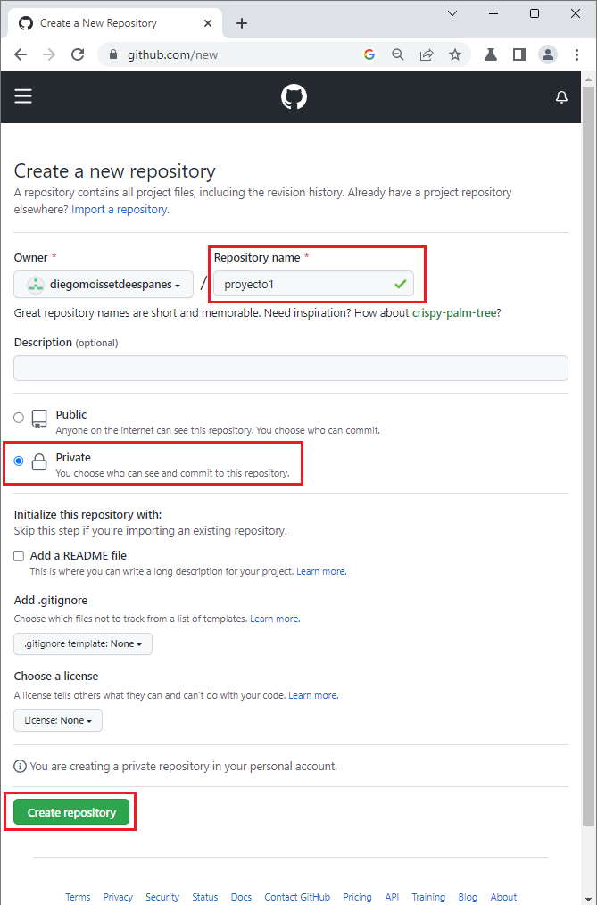 create repository github
