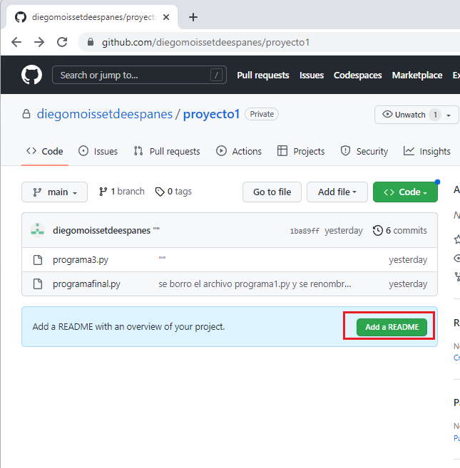 agregar archivo readme github