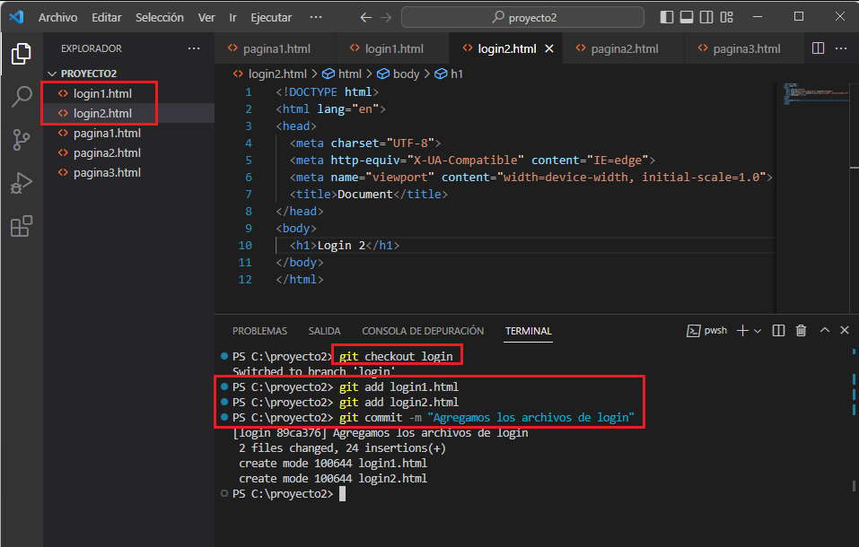 commit en otra rama