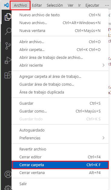 VSCode cerrar carpeta