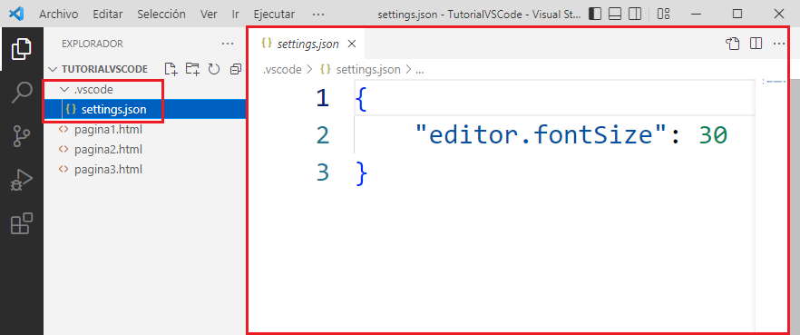 editar característica de configuración vscode