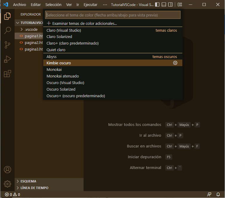 selección de tema de color vscode