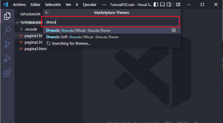 seleción de tema de color vscode