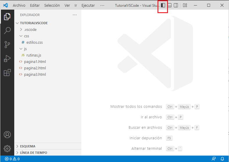 explorador icono de la barra de títulos vscode