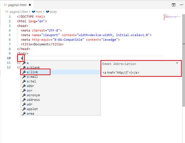 Emmet anchor VSCode