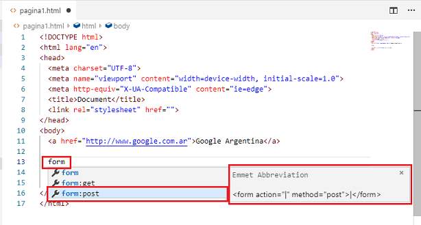 Emmet form VSCode